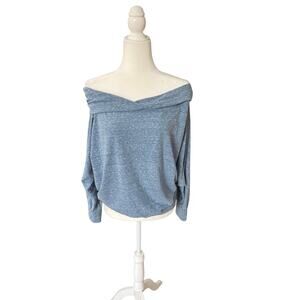 We The Free by Free People Heather Blue Batwing Wide Neck Top Women's Size S